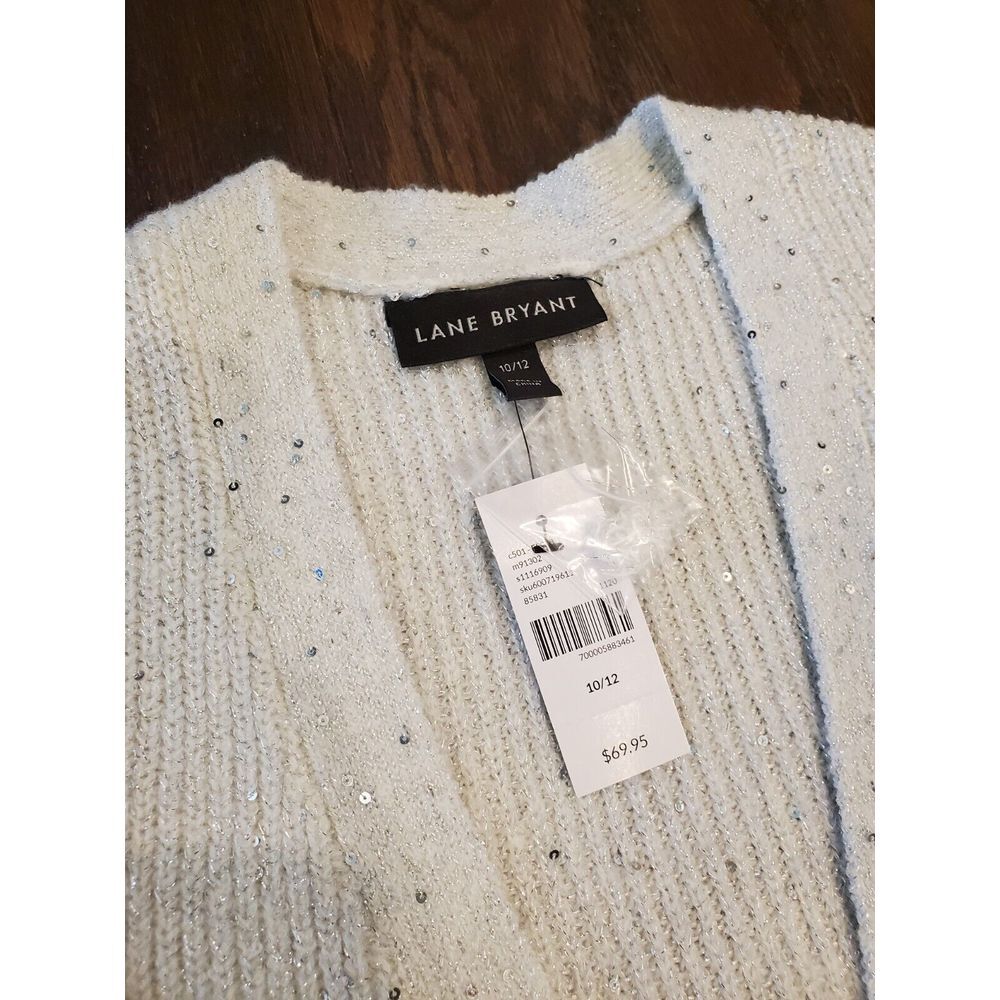 NWT Lane Bryant 10/12 Open Front Cardigan Sweater Glitter Sequin Sparkle Gray